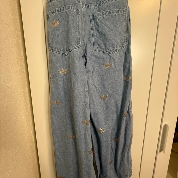 Adidas Originals Limited Denim Rhinestone Wide Leg Jeans - Picture 4 of 5